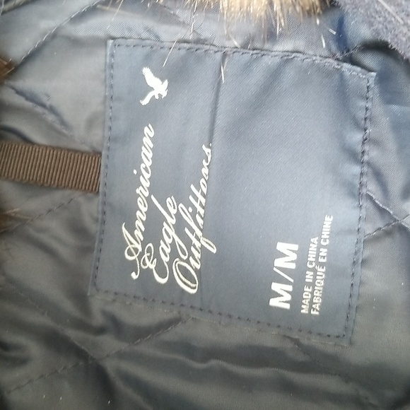 American Eagle Outfitters Navy Fur Collar Short Wool Trench Coat - Picture 5 of 7